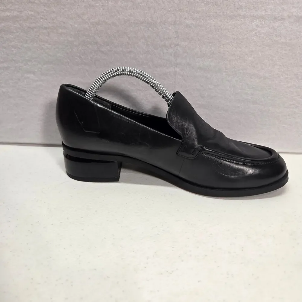 Franco Sarto New Bocca Black Leather Loafers Block Heel Womens 6.5M Slip On NWOT